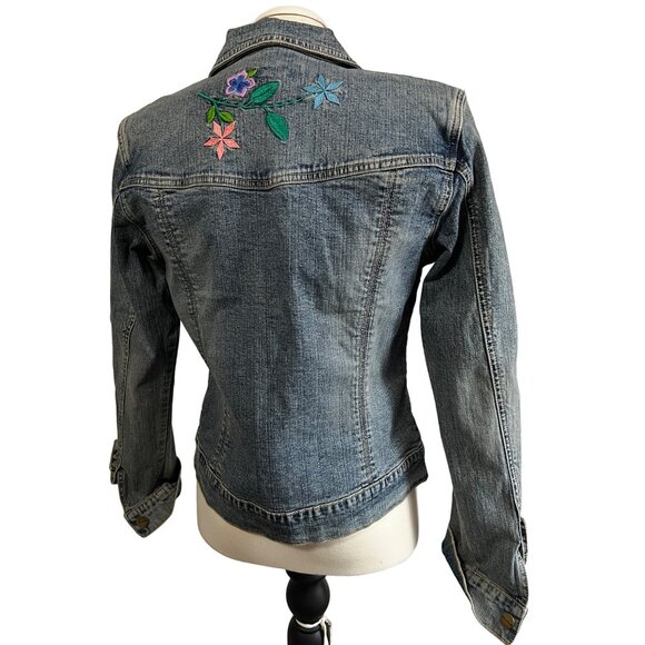 Vintage Yuka Jeans Embroidered Denim Jacket Sz Medium Womens Floral Long Sleeve - Picture 9 of 10